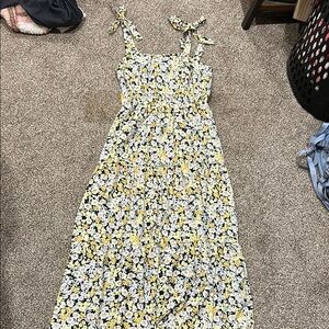 Sanctuary White and Yellow Smocked Tiered Maxi Sundress